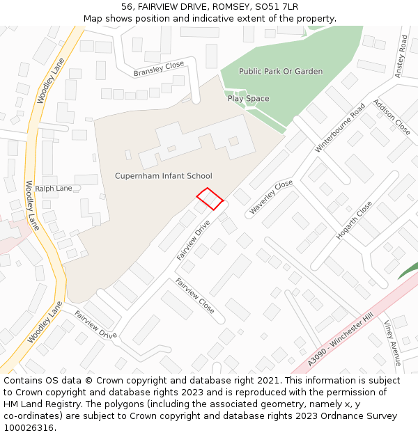 56, FAIRVIEW DRIVE, ROMSEY, SO51 7LR: Location map and indicative extent of plot