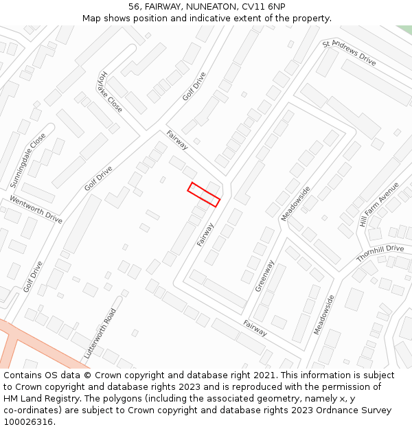 56, FAIRWAY, NUNEATON, CV11 6NP: Location map and indicative extent of plot