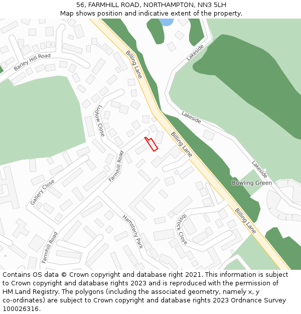 56, FARMHILL ROAD, NORTHAMPTON, NN3 5LH: Location map and indicative extent of plot