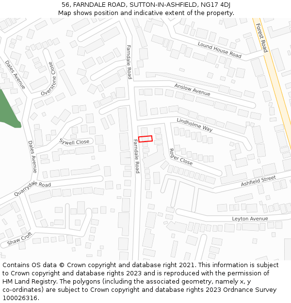 56, FARNDALE ROAD, SUTTON-IN-ASHFIELD, NG17 4DJ: Location map and indicative extent of plot