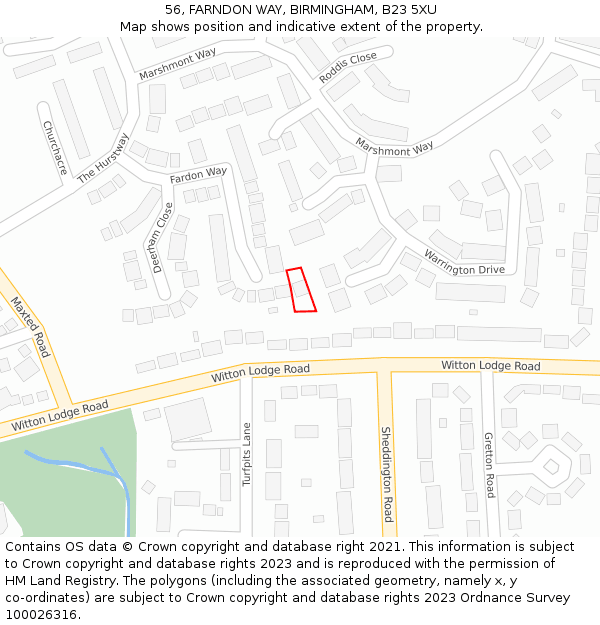 56, FARNDON WAY, BIRMINGHAM, B23 5XU: Location map and indicative extent of plot