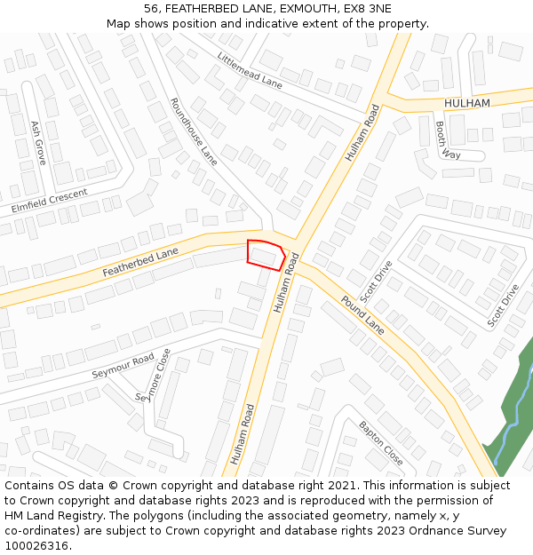 56, FEATHERBED LANE, EXMOUTH, EX8 3NE: Location map and indicative extent of plot