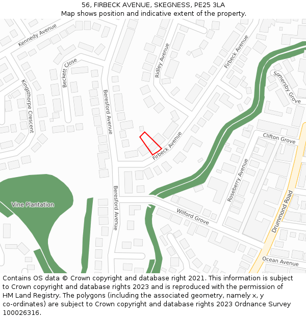 56, FIRBECK AVENUE, SKEGNESS, PE25 3LA: Location map and indicative extent of plot