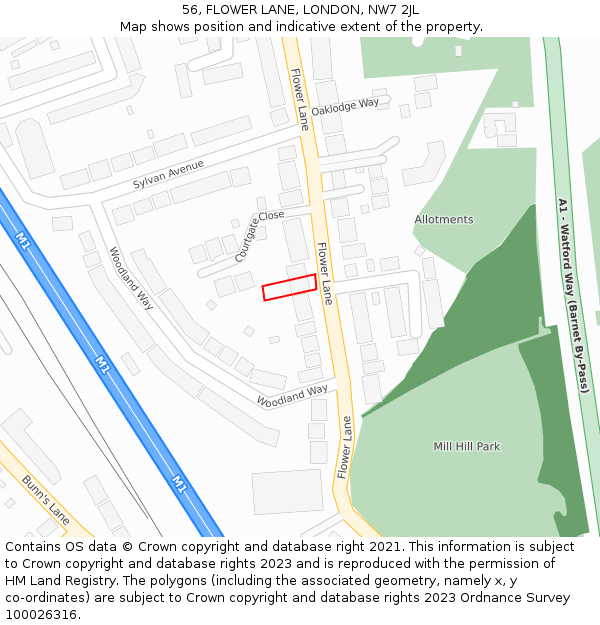 56, FLOWER LANE, LONDON, NW7 2JL: Location map and indicative extent of plot
