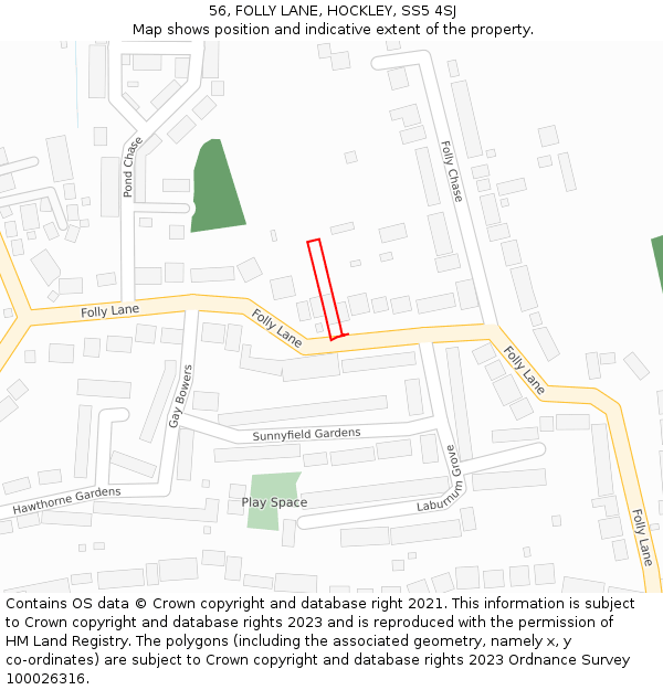 56, FOLLY LANE, HOCKLEY, SS5 4SJ: Location map and indicative extent of plot