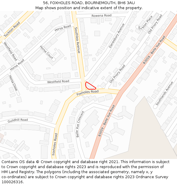 56, FOXHOLES ROAD, BOURNEMOUTH, BH6 3AU: Location map and indicative extent of plot