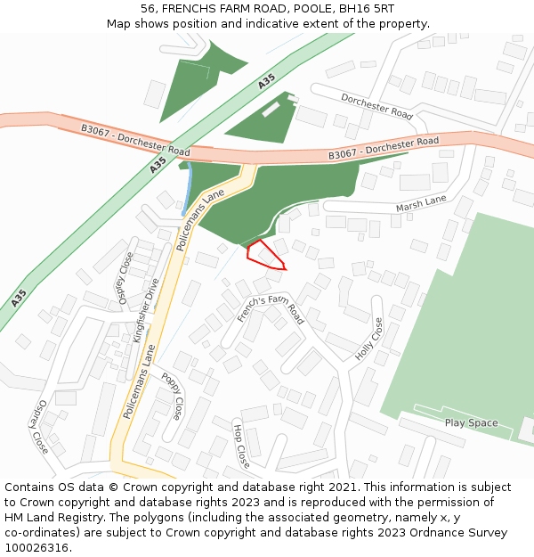 56, FRENCHS FARM ROAD, POOLE, BH16 5RT: Location map and indicative extent of plot