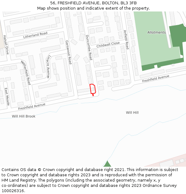 56, FRESHFIELD AVENUE, BOLTON, BL3 3FB: Location map and indicative extent of plot