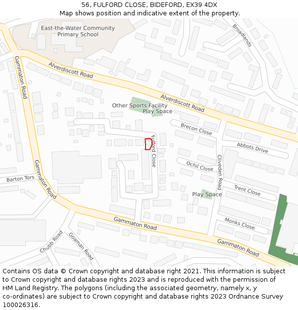 56, FULFORD CLOSE, BIDEFORD, EX39 4DX: Location map and indicative extent of plot