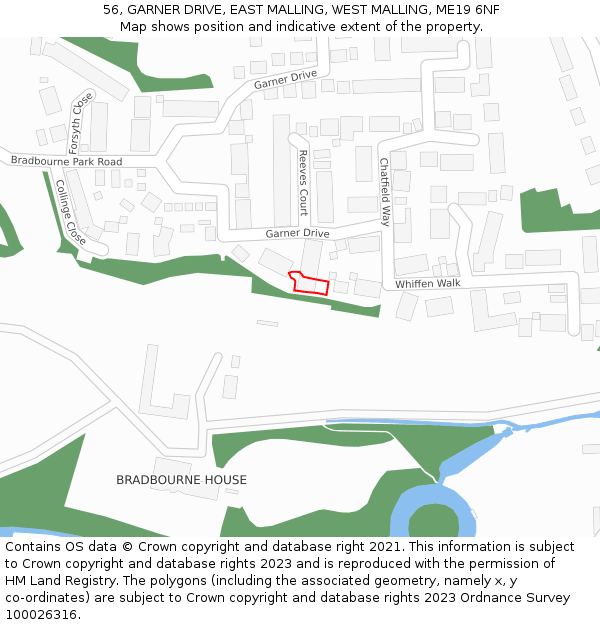 56, GARNER DRIVE, EAST MALLING, WEST MALLING, ME19 6NF: Location map and indicative extent of plot