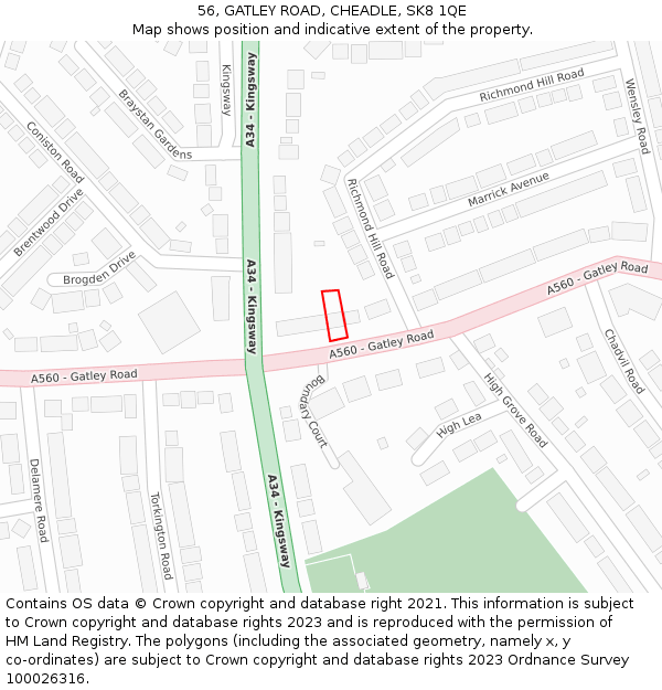 56, GATLEY ROAD, CHEADLE, SK8 1QE: Location map and indicative extent of plot