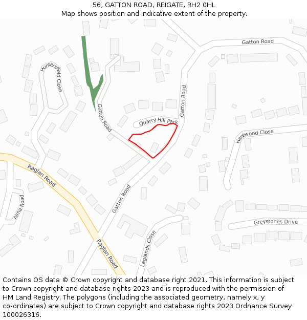 56, GATTON ROAD, REIGATE, RH2 0HL: Location map and indicative extent of plot