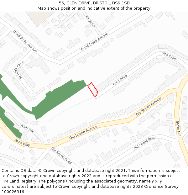 56, GLEN DRIVE, BRISTOL, BS9 1SB: Location map and indicative extent of plot