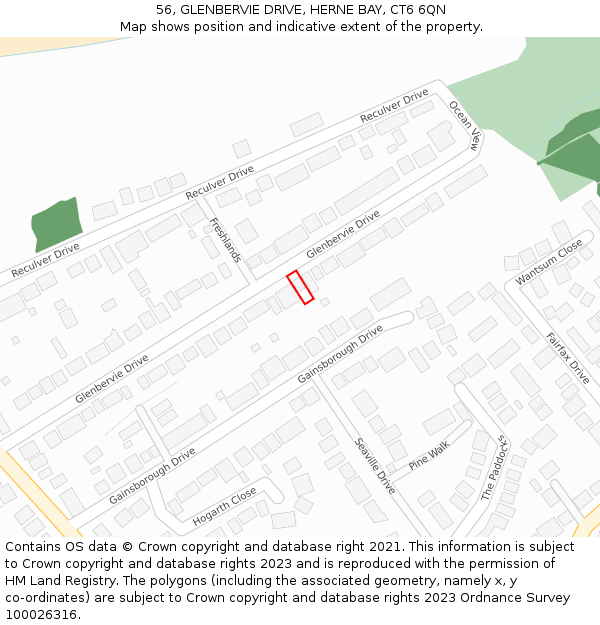 56, GLENBERVIE DRIVE, HERNE BAY, CT6 6QN: Location map and indicative extent of plot