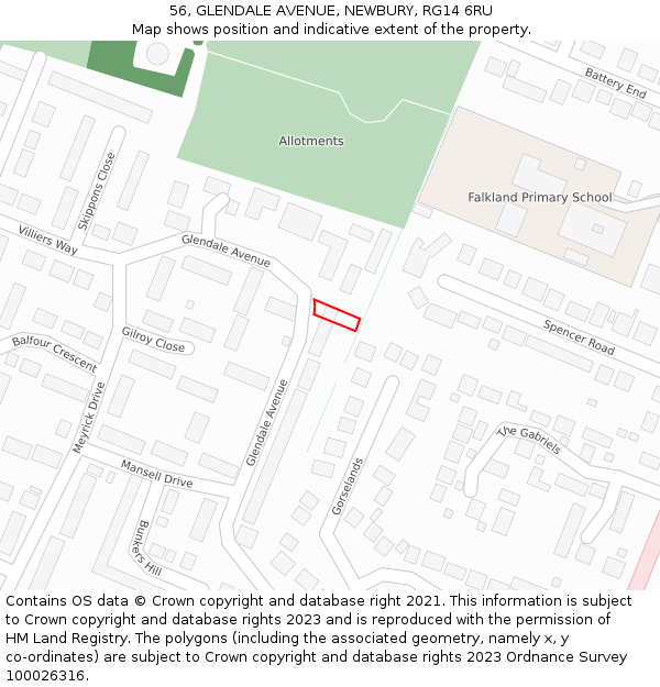 56, GLENDALE AVENUE, NEWBURY, RG14 6RU: Location map and indicative extent of plot