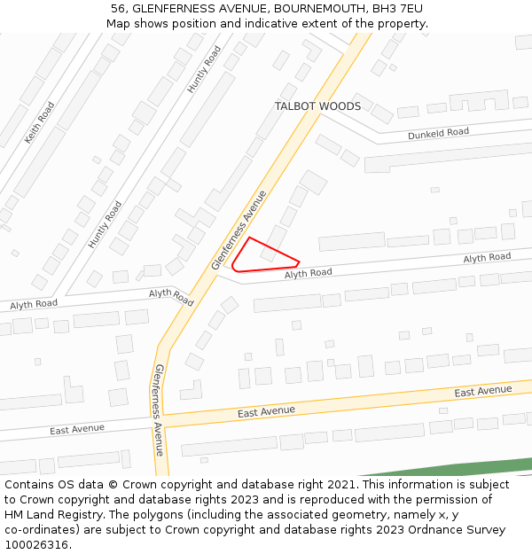 56, GLENFERNESS AVENUE, BOURNEMOUTH, BH3 7EU: Location map and indicative extent of plot