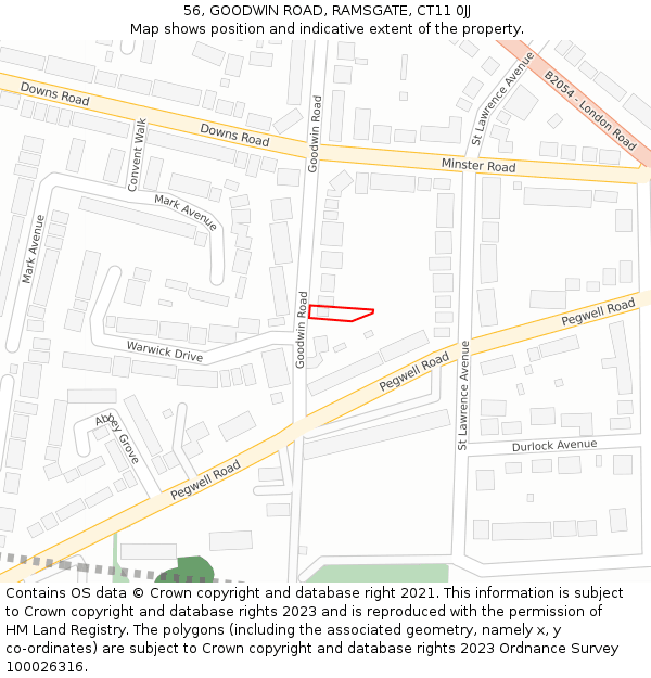 56, GOODWIN ROAD, RAMSGATE, CT11 0JJ: Location map and indicative extent of plot