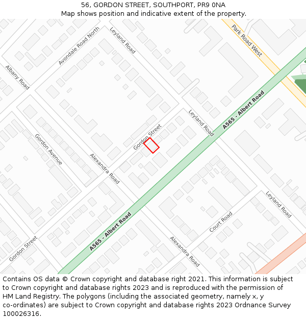 56, GORDON STREET, SOUTHPORT, PR9 0NA: Location map and indicative extent of plot