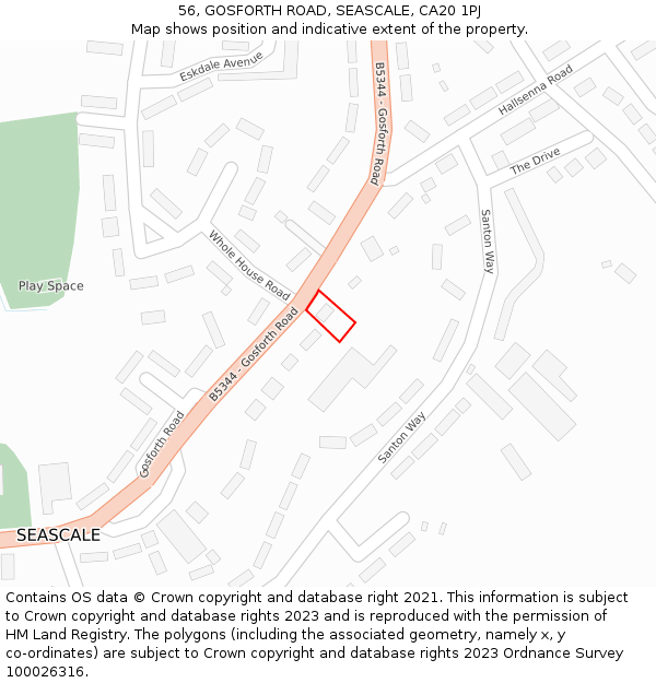 56, GOSFORTH ROAD, SEASCALE, CA20 1PJ: Location map and indicative extent of plot