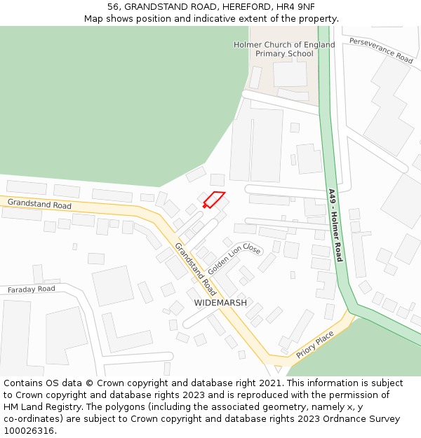 56, GRANDSTAND ROAD, HEREFORD, HR4 9NF: Location map and indicative extent of plot