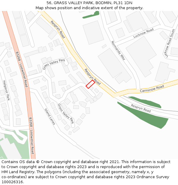 56, GRASS VALLEY PARK, BODMIN, PL31 1DN: Location map and indicative extent of plot