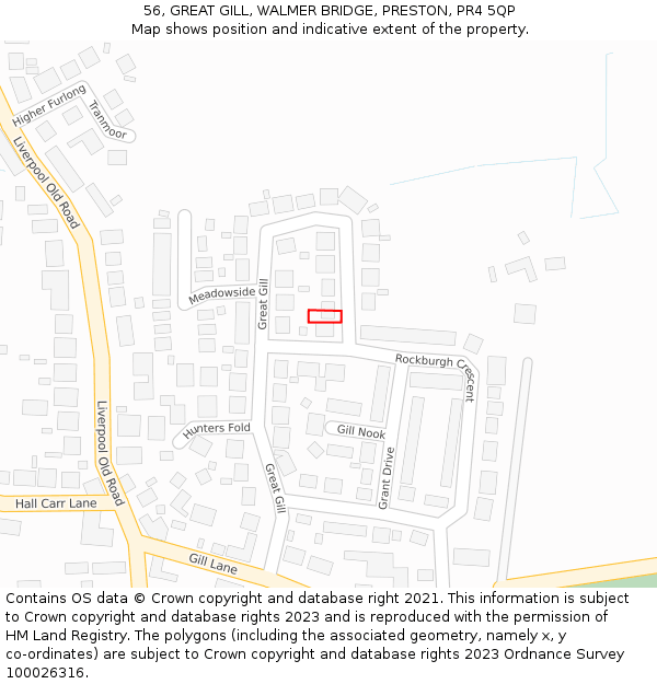 56, GREAT GILL, WALMER BRIDGE, PRESTON, PR4 5QP: Location map and indicative extent of plot