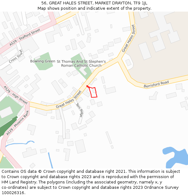 56, GREAT HALES STREET, MARKET DRAYTON, TF9 1JL: Location map and indicative extent of plot