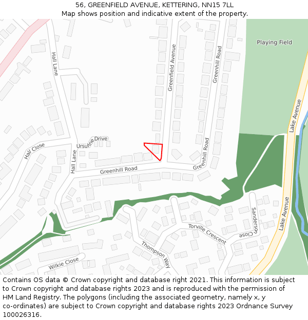 56, GREENFIELD AVENUE, KETTERING, NN15 7LL: Location map and indicative extent of plot