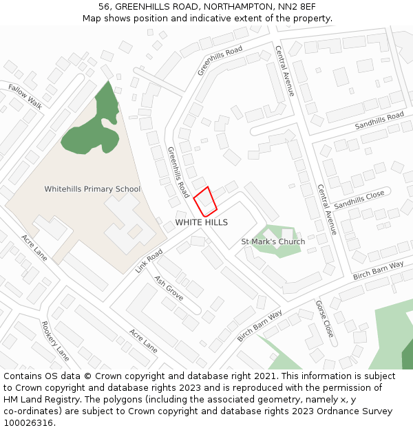 56, GREENHILLS ROAD, NORTHAMPTON, NN2 8EF: Location map and indicative extent of plot