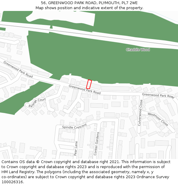 56, GREENWOOD PARK ROAD, PLYMOUTH, PL7 2WE: Location map and indicative extent of plot