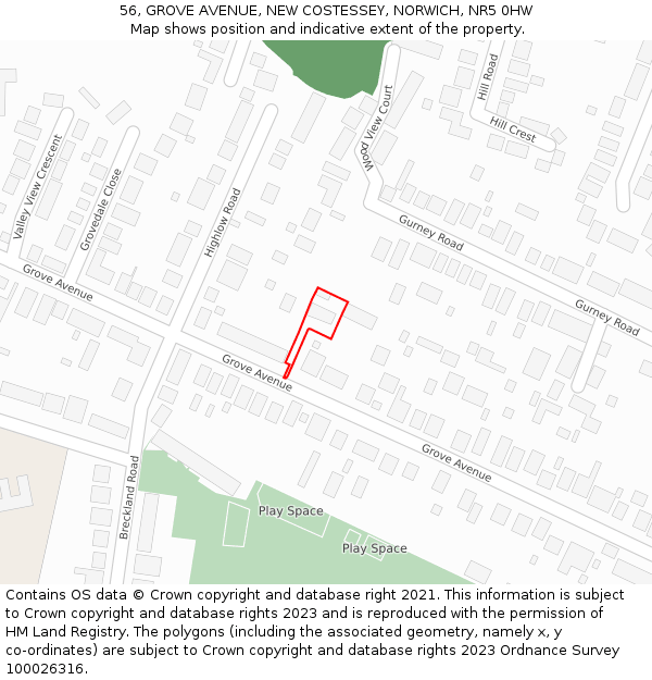 56, GROVE AVENUE, NEW COSTESSEY, NORWICH, NR5 0HW: Location map and indicative extent of plot