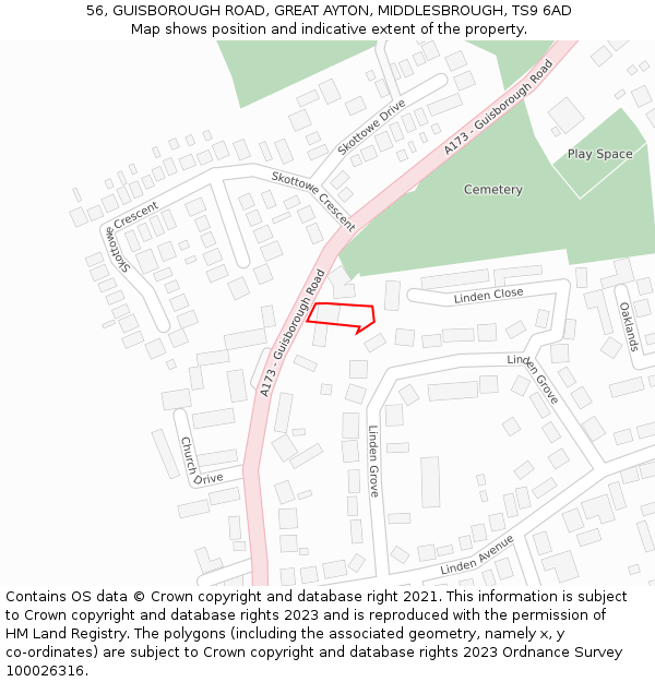 56, GUISBOROUGH ROAD, GREAT AYTON, MIDDLESBROUGH, TS9 6AD: Location map and indicative extent of plot