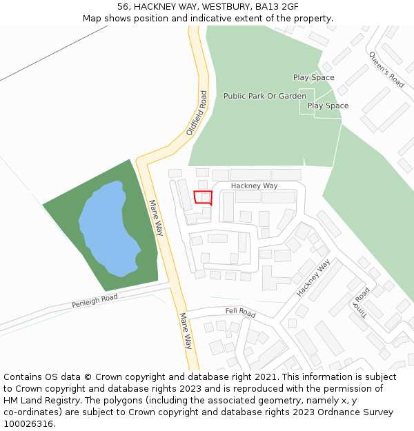 56, HACKNEY WAY, WESTBURY, BA13 2GF: Location map and indicative extent of plot