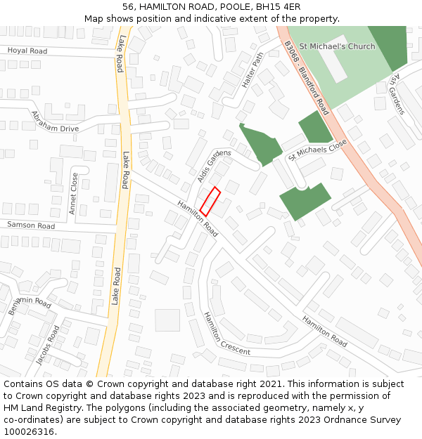 56, HAMILTON ROAD, POOLE, BH15 4ER: Location map and indicative extent of plot