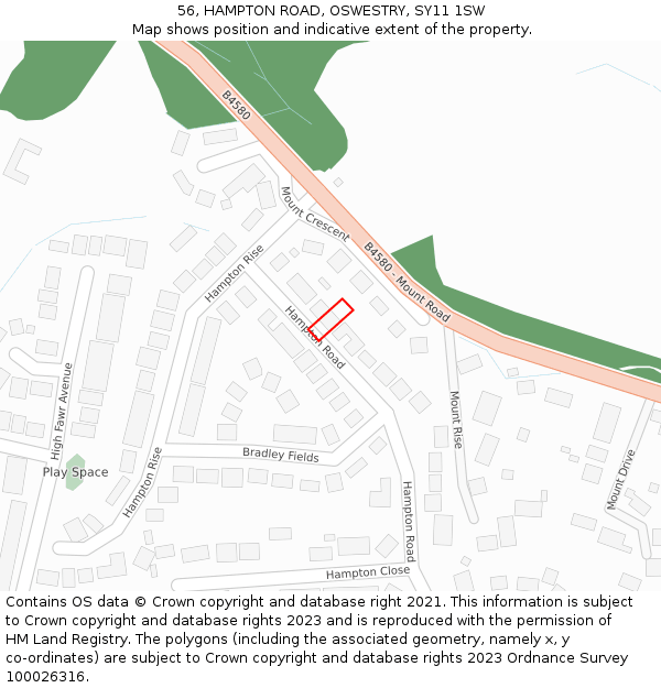 56, HAMPTON ROAD, OSWESTRY, SY11 1SW: Location map and indicative extent of plot