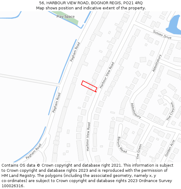 56, HARBOUR VIEW ROAD, BOGNOR REGIS, PO21 4RQ: Location map and indicative extent of plot