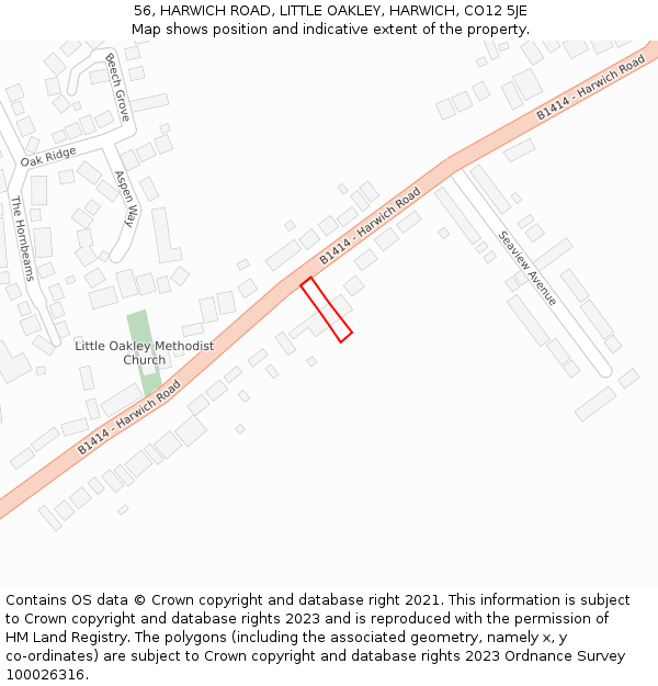 56, HARWICH ROAD, LITTLE OAKLEY, HARWICH, CO12 5JE: Location map and indicative extent of plot