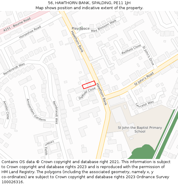 56, HAWTHORN BANK, SPALDING, PE11 1JH: Location map and indicative extent of plot