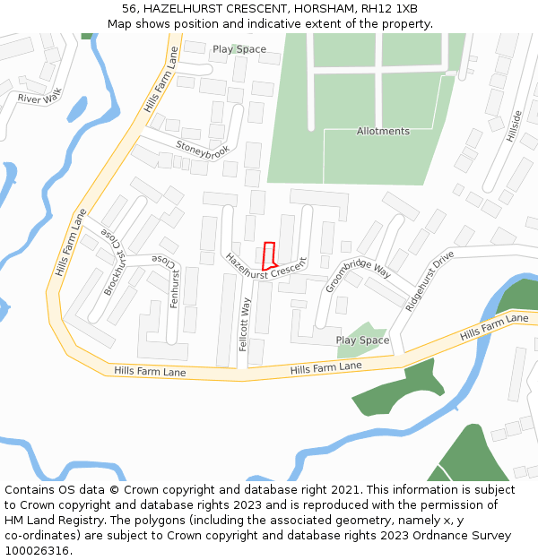 56, HAZELHURST CRESCENT, HORSHAM, RH12 1XB: Location map and indicative extent of plot