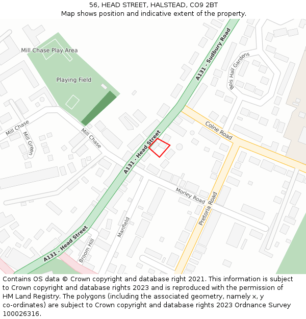 56, HEAD STREET, HALSTEAD, CO9 2BT: Location map and indicative extent of plot