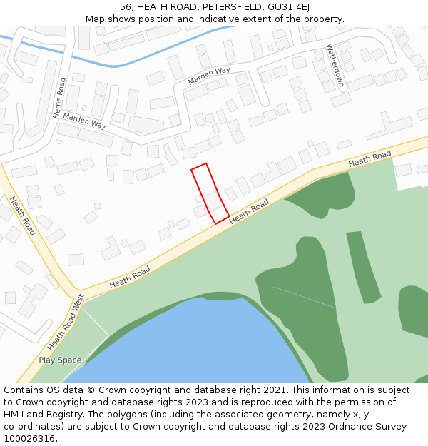 56, HEATH ROAD, PETERSFIELD, GU31 4EJ: Location map and indicative extent of plot