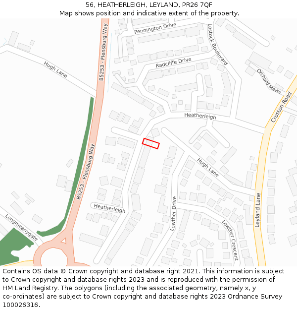 56, HEATHERLEIGH, LEYLAND, PR26 7QF: Location map and indicative extent of plot