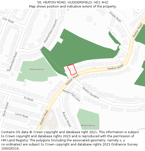 56, HEATON ROAD, HUDDERSFIELD, HD1 4HZ: Location map and indicative extent of plot