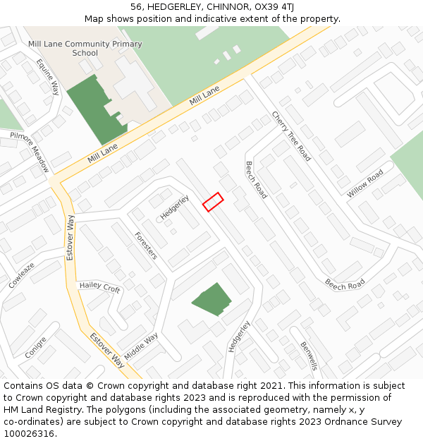 56, HEDGERLEY, CHINNOR, OX39 4TJ: Location map and indicative extent of plot