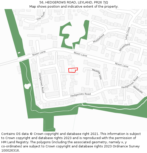 56, HEDGEROWS ROAD, LEYLAND, PR26 7JQ: Location map and indicative extent of plot