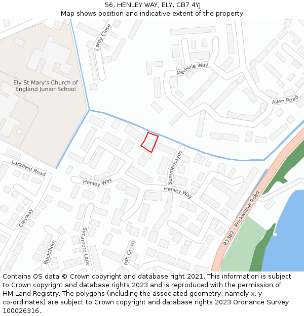 56, HENLEY WAY, ELY, CB7 4YJ: Location map and indicative extent of plot