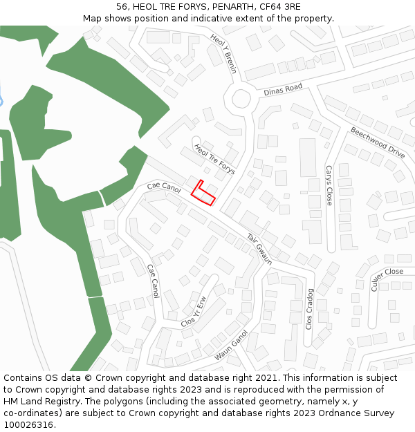 56, HEOL TRE FORYS, PENARTH, CF64 3RE: Location map and indicative extent of plot