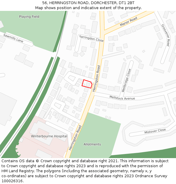 56, HERRINGSTON ROAD, DORCHESTER, DT1 2BT: Location map and indicative extent of plot