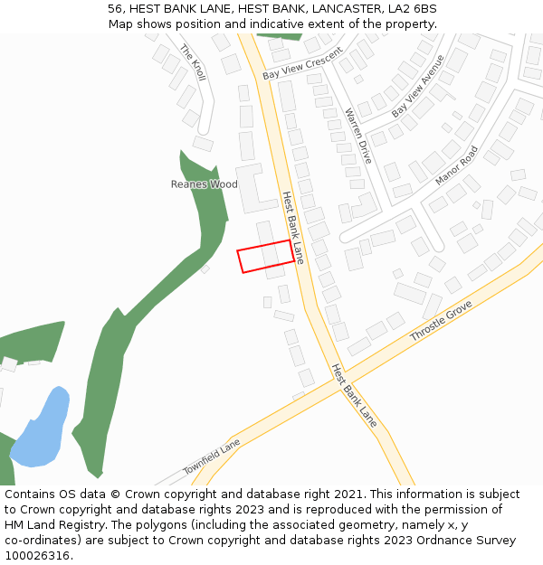 56, HEST BANK LANE, HEST BANK, LANCASTER, LA2 6BS: Location map and indicative extent of plot