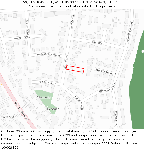 56, HEVER AVENUE, WEST KINGSDOWN, SEVENOAKS, TN15 6HF: Location map and indicative extent of plot